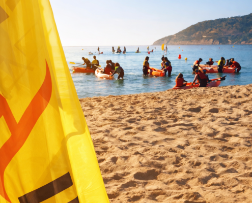 Grupo de empleados disfrutando de un dia en la playa